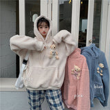 Christmas Gift Deeptown Pocket Bear Hoodie Women Long Sleeve Kawaii Sweatshirt Korean Style Winter 2021 Fashion Thick Oversized Cute Tops Kpop