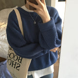 Amfeov 2024 New Women's Pullovers Vintage Korean Style Long Sleeve Round Neck Casual Loose Ladies Knitting Tops Sweaters Winter