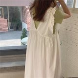 Amfeov-Harajuku Summer Oversize Style 2 Two Piece Set Women Short Sleeve Top + Sleeveless Lace trim Long White Dress Kawaii Cute Suits