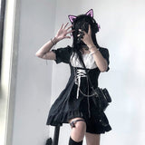 Amfeov hoco dresses QWEEK Goth Maid Dress Kawaii Gothic Milkmaid  Lolita Outfit Cosplay Costume E Girl Puff Sleeve Bandage Dress 2024 Mall Goth Emo