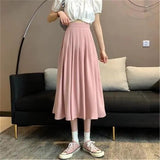 Amfeov Candy-Colored Long Pleated Skirt Women Summer Casual Simple Solid Midi Skirt 2024 A-Line High Waist Skirts Students Streetwear