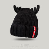 Christmas Gift Christmas Knitted Hat Deer Horn Woolen Hat Plus Velvet Thick Warm Ear Protection Knitted Hat Merry Christmas