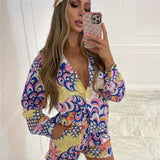 Christmas Gift PUWD Vintage Woman Pink Loose Print Shirt Suits 2021 Spring Fashion Ladies Beach Suit Female Casual High Waisted Sets