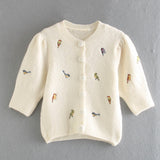 Amfeov half sleeve bird embroidery knitted cardigan crop tops fashion spring  top femme chandails 2020 female sweater jumper