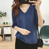 Amfeov Half Sleeve T-Shirts Women Daily Summer Retro Fashion Solid V-Neck Vintage Ins Hot Sale Tender 2022 Classic Clothes College Thin