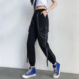 Women Cargo Pants 2021 Harem Pants Fashion Punk Pockets Jogger Trousers With Chain Harajuku Elastics High Waist Streetwear