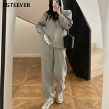 Amfeov 2024 Winter Thicken Velvet Women Tracksuits Casual Hooded Zippers Sweatshirt & Wide Leg Pants Ladies 2 Pieces Set