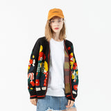 Cartoon Clown Magician Embroidery Sweater Harajuku Retro Style Knitted Sweater Autumn And Winter Cotton Button Cardigan