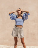 Summer Solid Ruched Short Women Vintage Elastic Waist Buttons Wide Leg Shorts Casual Loose Beach Vacation Short Cotton Linen Y2K