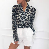 Amfeov New Woman Tops And Blouses Hot Sale Women's Long-Sleeved Casual Leopard Print V-Neck Chiffon Shirt Plus Size 3Xl Feminine Blouse