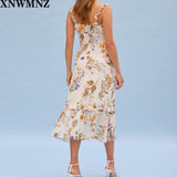 Amfeov women Fashion Flroal Print Dress fitted bodice and waist Ruffle hem Female Chic dresses vintage high quality