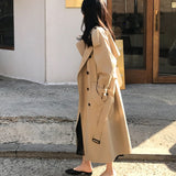 Christmas Gift New Spring Autumn Long Women Trench Coat Double Breasted Belted Lady Outerwear  Fashion  Khaki Loose Windbreaker