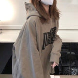 Amfeov Autumn Harajuku Print Graphic Hooded Top Women Winter Casual Plus Velvet Oversized Sweatshirt Hooded Korean Streetwear Outfit