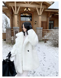 Black Friday Sales Winter Warm White Faux Fur Coat Women Long Sleeve Lapel Double Breasted Luxury Elegant Fluffy Fake Rabbit Fur Blazers