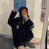 Christmas Gift Sweaters Women Letter Chic Vintage V-neck Oversize Pullovers Ulzzang Korean Ins All-match Women Sweater Knitting Loose Women Top