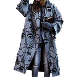 Amfeov Autumn Winter Women Buttons Jacket Coat Fashion Vintage Print Turn-Down Collar Women Long Sleeve Jacket Outerwear Abrigos