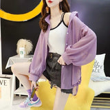 Black Friday Sales Summer Chiffon Transparent Blouse Puff Long Sleeve Oversize Office White Purple Button Up Shirt Korean Fashion Cardigan