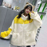 Amfeov Kawaii Teddy Bear Fur Oversize Hoodies Harajuku Women Winter Bomber Jacket Faux Lambs Fur Coat Fleece Plus Size Streetwear