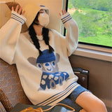 Christmas Gift Autumn Little Bear Cute Blue Sweater Women 2021 New O-neck Design All-match Pullovers Korean Loose Lazy Long Sleeve Knitted Tops