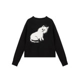 Christmas Gift Knitted Cat Pattern Black Sweater Round Collar Long Sleeve Fashionable Autumn Women's Clothing Soft Pullover Women Thin Sweaters