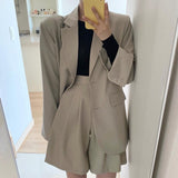 Office Lady Two Piece Outfits Long Sleeve Coat and High Waist Shorts Elegant 2 Piece Sets Korean Style Casual Pants Sets