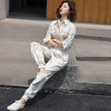 Christmas Gift New Autumn Spring Women Belt Tunic Print Jumpsuits Female High Waist Harem Trousers Overalls Romper Holiday Long Playsuit