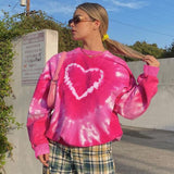Christmas Gift Heart Pattern Y2K Aesthetics Pink Oversized Sweatshirts Women 2021 E-Girl Tie Dye Crewneck Long Sleeve Tops Autumn Pullovers