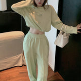 Full Sleeve Hooded Sweatshirt+Elastic High Waist Pencil Sweatpant 2 Piece Set Fashion Korean Tracksuit Streetwear Outfits