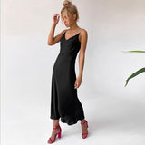 Vintage Sling Dress Women Sexy V-Neck Sleeveless Satin Long Dress French Style Fashion Party Dating 2021 New Summer
