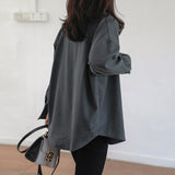 Retro Gray 2020 Spring Summer New Long Sleeve Notch Collar All-match Blouse Coat Women Loose Casual Fashion Solid Shirts Ladies