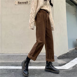 Amfeov New 2022 Women Autumn Corduroy Cargo Pants Elastic Waist Vintage Harajuku Korean Casual Trousers Female 90s Streetwear