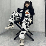 Christmas Gift HOUZHOU Hippie Cow Print Jumpsuits Harajuku Cow Patterned Trousers Korean Style Overalls Casual Baggy Wide Leg Pants Spring 2021