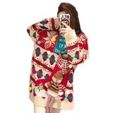 Christmas Gift Women's Knitted Diamond Snowflake Christmas Snowman Big Pocket O-Neck Warm Thick Sweater Loose Outer Wear Pullovers