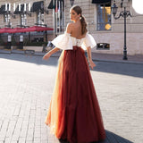 Amfeov Strapless Burnt Orange Tulle Prom Dress Fashion Pleat Lace-up Backless Evening Gowns Custom Made with Bow robes de soirée