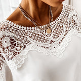 Amfeov New Crochet Embroidery Lace Blouses Women Autumn Sexy Lace Stitching White Shirts Vintage Plus Size Ladies Tops Blusas 12459