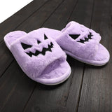 Amfeov 2024 New Purple Halloween Fuzzy House Slippers - Jack O Lantern Pumpkin Shoes Funny Kawaii Slippers For Girls Claquette Femme