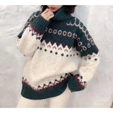 Christmas Gift Women Knitting Sweater Christmas Ferris Wheel New Loose Thicken Warm Turtleneck Color Matching Printed Pullovers