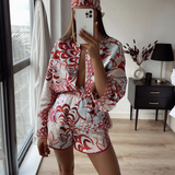 Christmas Gift PUWD Vintage Woman Red Flower Print Shorts 2021 Spring Fashion Ladies  Streetwear High Waisted Shorts Ladies Elasticity Short