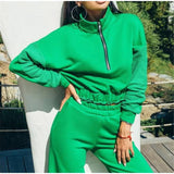Women Tracksuit Casual Solid Hooded Sport Suits Female Autumn Long Sleeve Hoodie Sweatshirts And Long Pant Fleece Two Piece Set