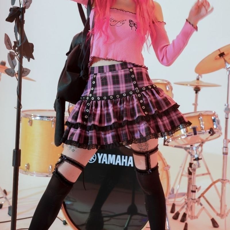 Punk Sweet Cool Mini Skirt Harajuku Rock Hot Girl Fried Street Skirt Lace High Waist Cake Skirt