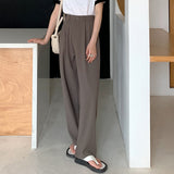 Amfeov Women Spring Summer Wide Leg Pants Elegant Office Lady Casual Female Trousers Length 156-166Cm