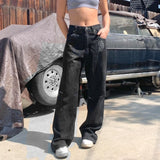Amfeov Waatfaak Streetwear Grunge Fairycore Denim Jeans Black Printed Baggy Cargo Pants Vintage Fashion Boyfriend Mon Jeans Women 2022