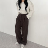 Casual Women Wide Leg Long Pants High Waist Loose Solid Color Korean Style Vintage Office Lady Baggy Trousers 2021 New Fashion
