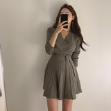 Thanksgiving Day Gifts Autumn Woman Knitted Dress 2022 Long Sleeve V-Neck Solid Color Korean Style Elegant Ladies Sexy Mini Sweater Dresses Elegant