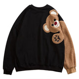 Christmas Gift Harajuku Kawaii Hoodies Women Bear Embroidery Fleece Drop-Shoulder Sleeves Sweatshirts Bestie Friends Matching Pullover Tops