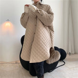 Winter Parka Thick Fashionable Silhouette Argyle Shirt Quilted Cotton Coat Female Oversize Thin Long Warm Jacket Women