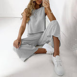 Amfeov Graduation Gifts 2 Piece Outfits for Women Solid Outfit Casual Trousers Suit Ropa De Mujer Streetwear Conjunto Femenino Summer Joggers Set