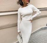 Amfeov back to school WOTWOY Knitting Cashmere Pullover and Skirt Two Piece Set Women Slim Fit Cropped Tops Women Autumn Elegant Outfits Women