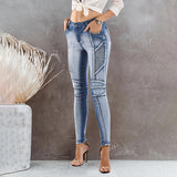 Amfeov 2022 Fashion Pleated Skinny Jeans Women's Denim Pants Super Stretch Trousers For Femmal Streetwear Causal Mid Waist Jeans Pants