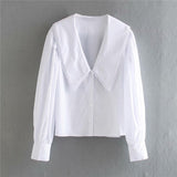Amfeov basic white peter pan collar women blouse long sleeve office ladies uniform shirt  2020 autumn spring camisa mujer chic